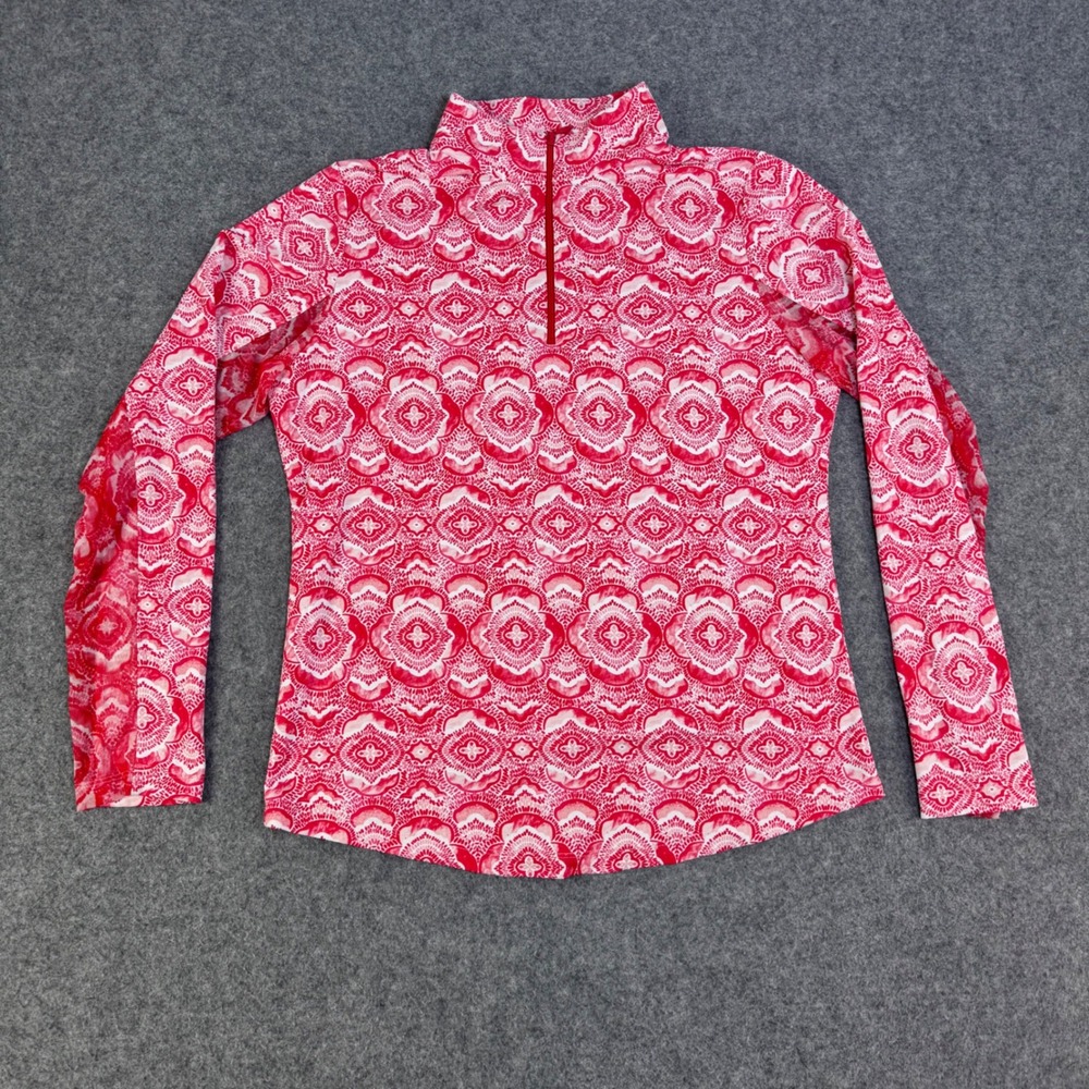 IBKUL Womens Red Medallion Print Quarter Zip Long Sleeve Sun Shirt Size M